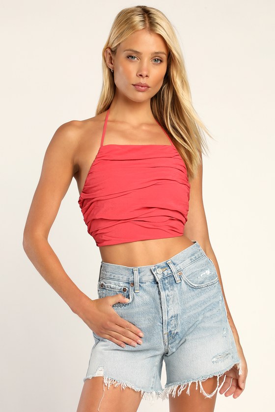 Lulus Sweet And Sassy Rusty Rose Halter Crop Top In Red