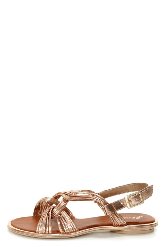 GoMax Kitty Corner 12 Rose Gold Strappy Flat Sandals - $43.00 - Lulus