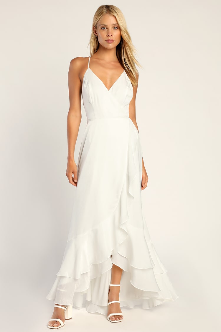 Lace & Satin Ruffled High-Low Dress