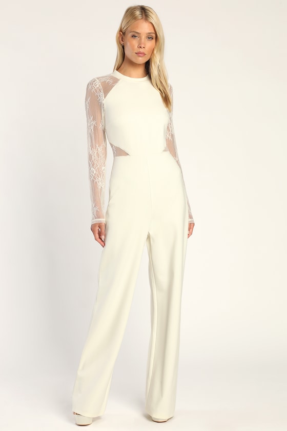 White Long Sleeve Jumpsuit - Lace Jumpsuit - Bridal Jumpsuit - Lulus