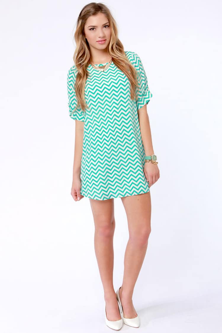 Cute Teal Dress - Chevron Print Dress - Shift Dress - $47.00 - Lulus
