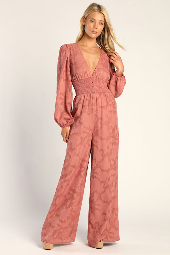 Passionate Times Dusty Rose Burnout Floral Wide-Leg Jumpsuit 2