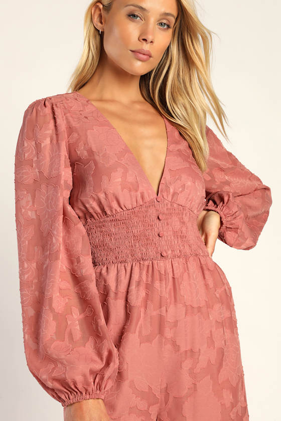 Passionate Times Dusty Rose Burnout Floral Wide-Leg Jumpsuit 3
