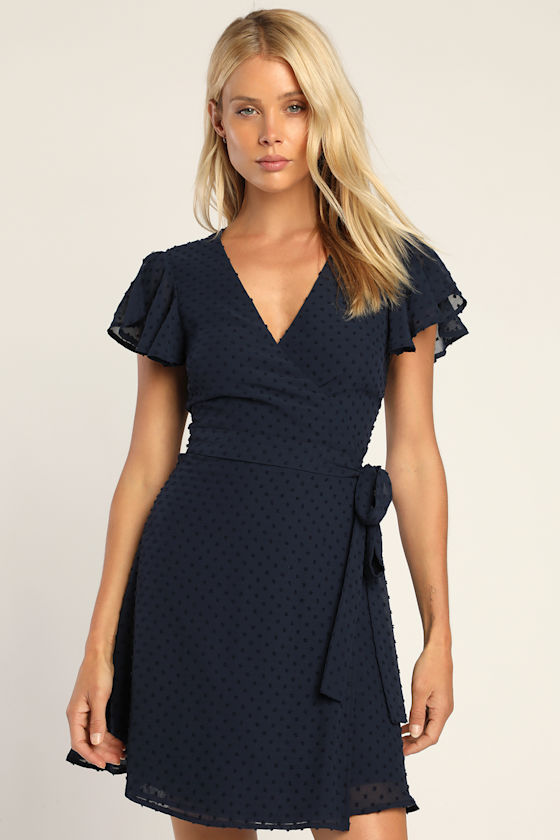Swiss Dot Flutter Sleeve Wrap Dress