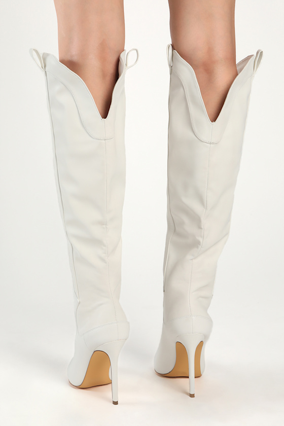 Sayyna Off White Pointed-Toe Knee-High Boots 3
