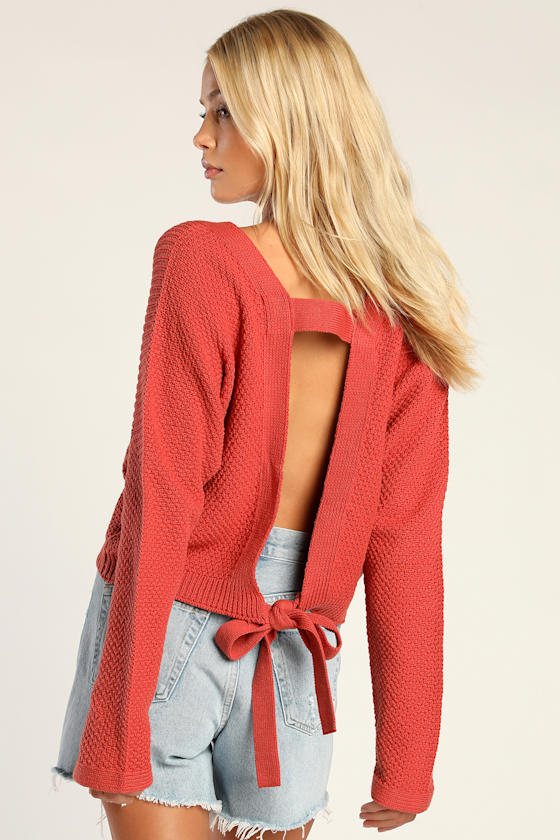 Terracotta TieBack Sweater Open Back Sweater Cropped Sweater Lulus