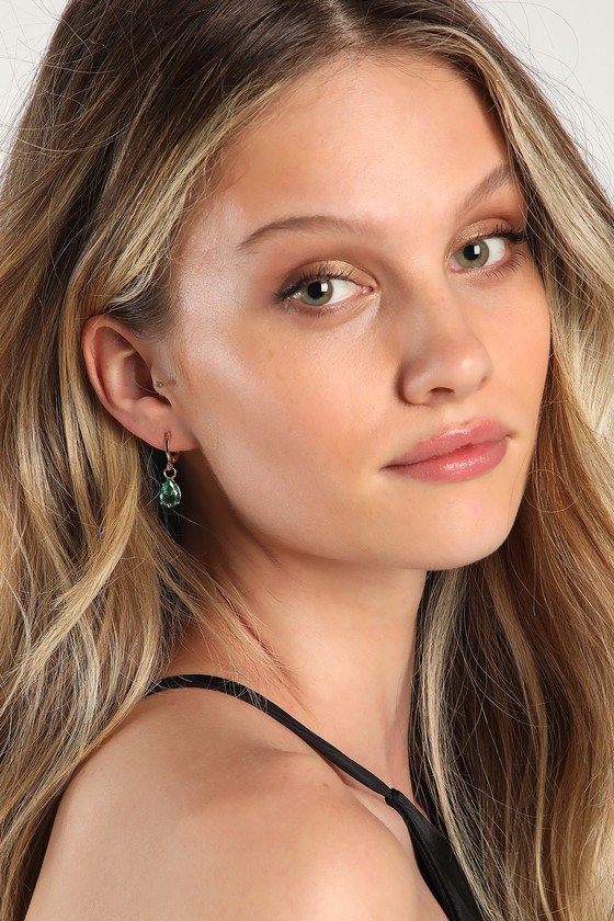 Gold Teardrop Earrings - Green Teardrop Earrings - Drop Earrings - Lulus