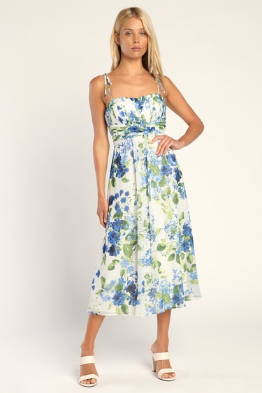 Pretty Poetic White Floral Print Pleated Tie-Strap Dress