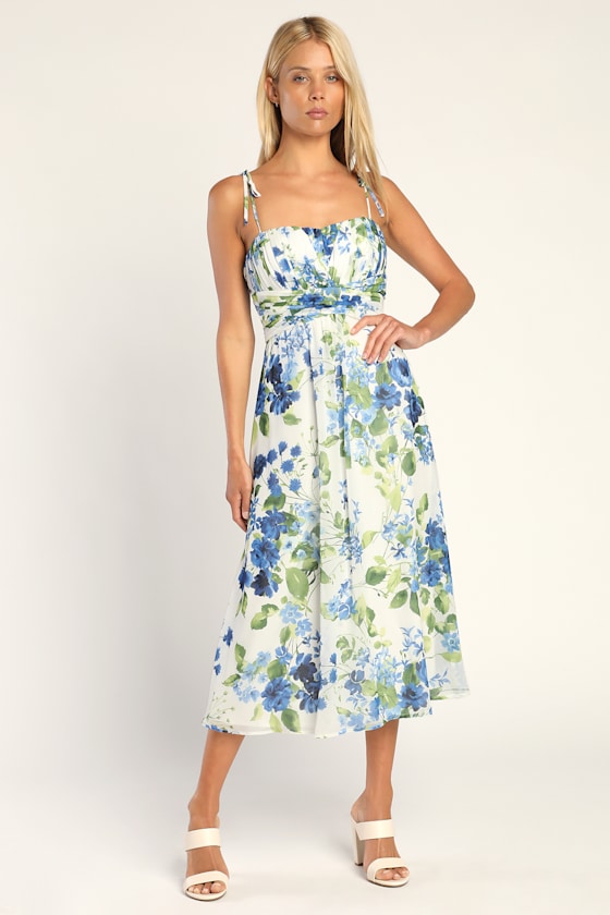 Pretty Poetic White Floral Print Pleated Tie-Strap Dress 2