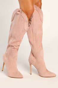 Sayyna Pink Suede Pointed-Toe Knee-High Boots