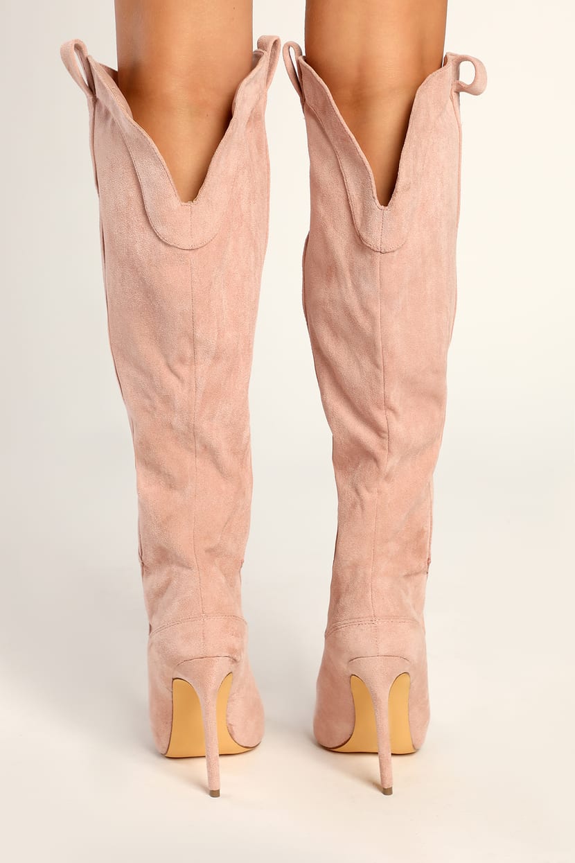 light pink knee high boots