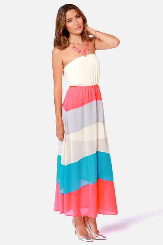 Cute Maxi Dress - Strapless Dress - Color Block Dress - $44.00 - Lulus