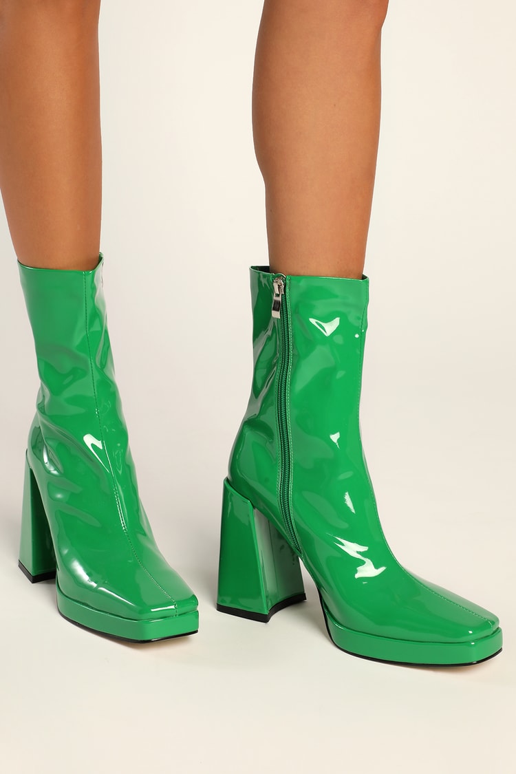 green patent boots