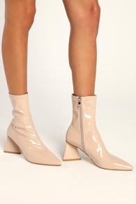 Content Camel Patent Sculpted Heel Mid-Calf Boots