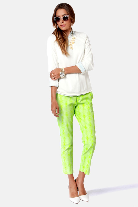 Neon Green Pants, Color Block Bag. - The Hunter Collector