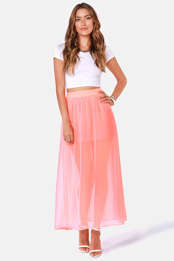 Cute Neon Coral Skirt - Maxi Skirt - $40.00 - Lulus