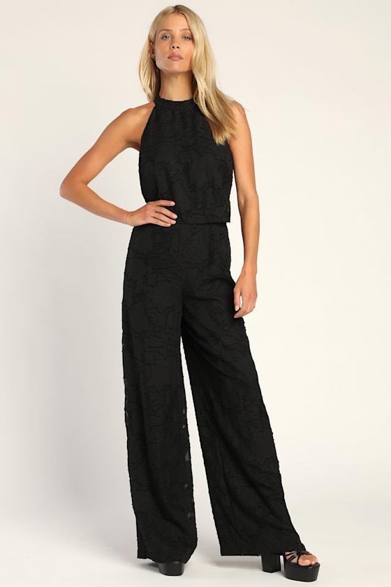 Cute Black Jumpsuit Floral Burnout Jumpsuit Chic Jumpsuit Lulus