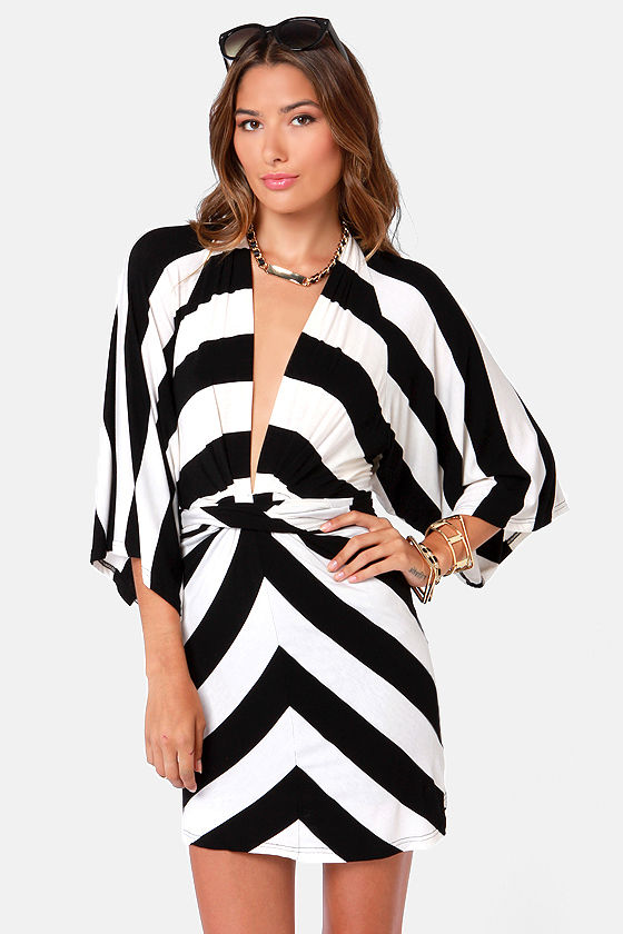 black and white kimono dress
