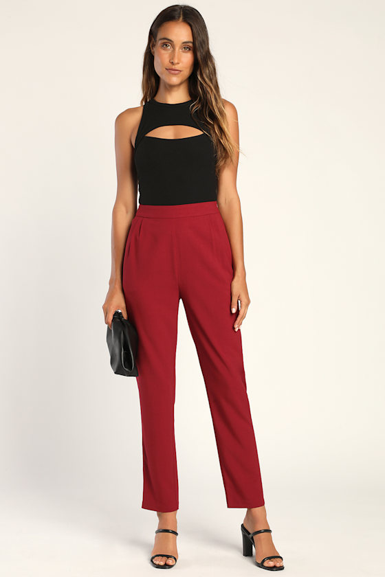Burgundy Dress Pants Navy High Waisted Pants Trousers Lulus