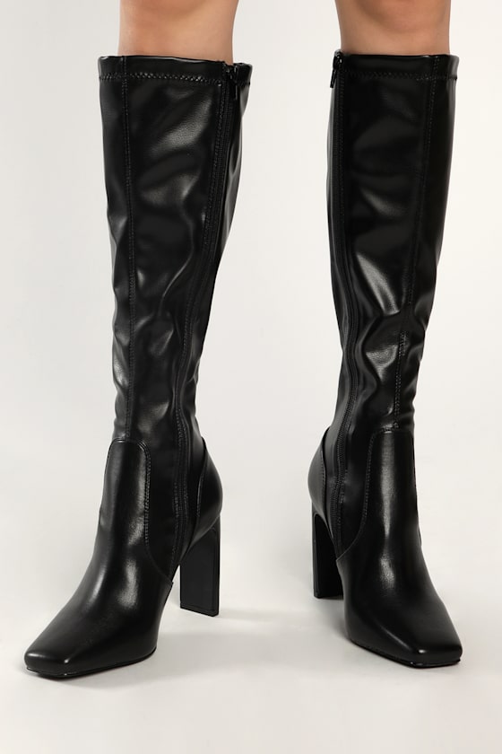 Yassyy Black Square-Toe Knee High Boots 1