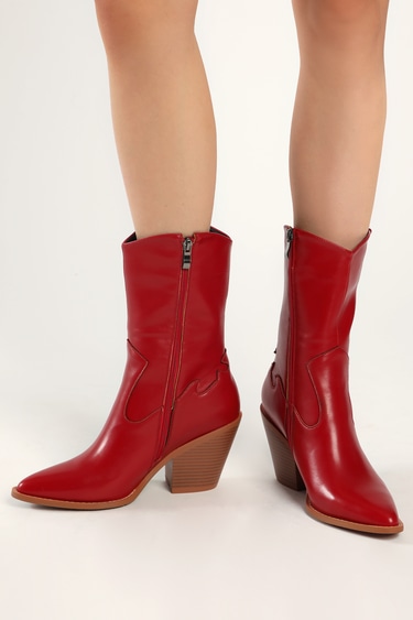 Hanxy Red Pointed-Toe Mid-Calf Boots