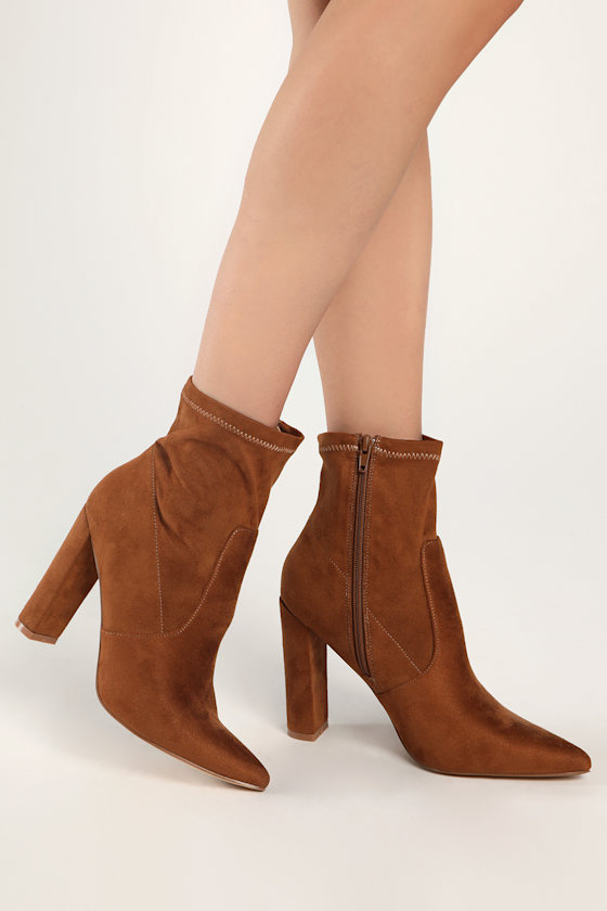 tan suede booties low heel