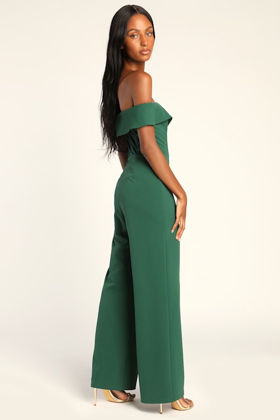 Love Me Tomorrow Hunter Green Off-the-Shoulder Wide-Leg Jumpsuit 3