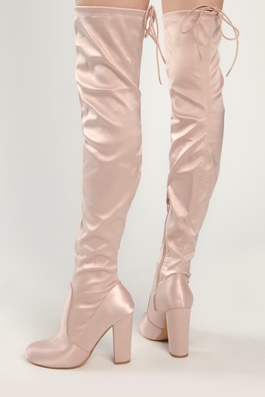 So Much Yes Champagne Satin Over the Knee Boots
