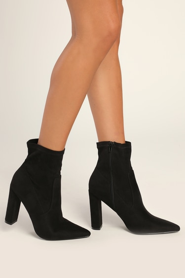 Weldin Black Suede Pointed-Toe High Heel Booties