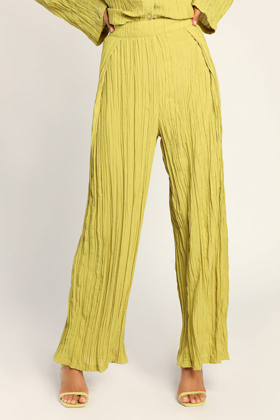 Pleat Code Lime Green Pleated Wide-Leg Pants 2