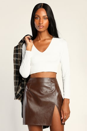 Skirt Outfit Faux Leather Mini Skirt Brown Brown Leather Mini