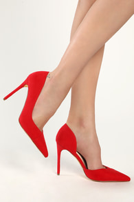 Satsuki Red Suede Pointed-Toe D'Orsay Pumps