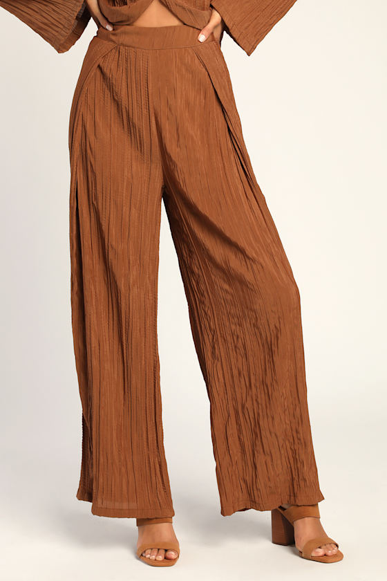 Pleat Code Brown Pleated Wide-Leg Pants 3
