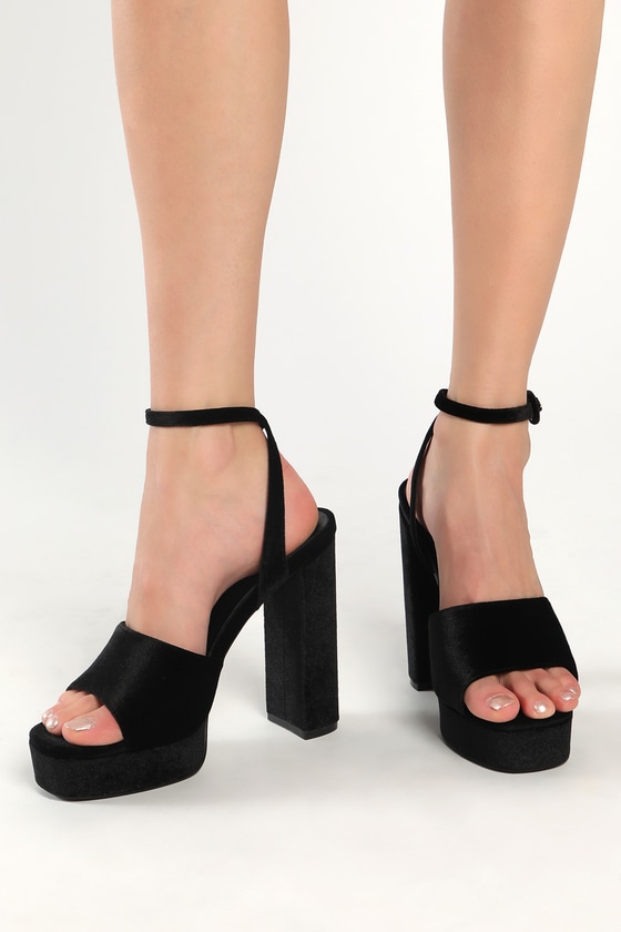 Black Velvet High Heels - Platform High Heels - Black Heels - Lulus