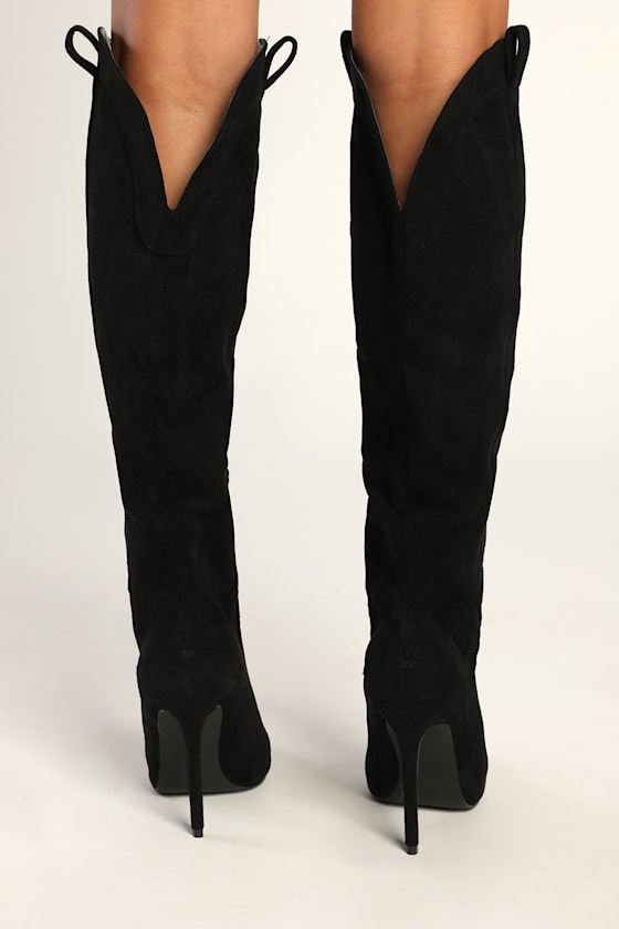 Sayyna Black Suede Pointed-Toe Knee-High Boots 2