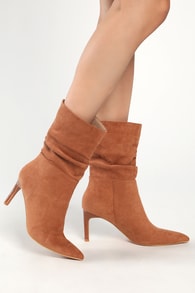 Cecilly Camel Suede Mid-Calf Pointed-Toe Boots