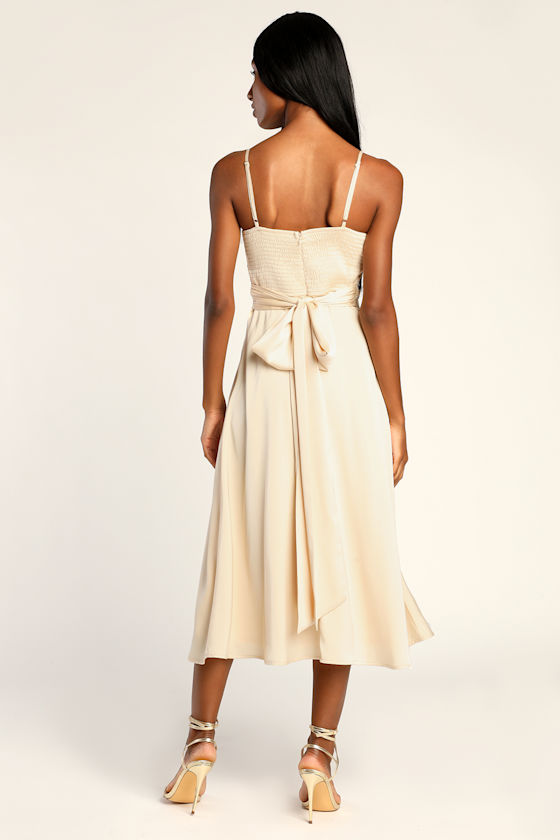 Gorgeously Graceful Champagne Satin Sleeveless Midi Dress 5
