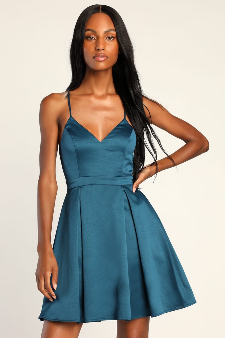 Dark Teal Skater Dress - Strappy Skater Dress - Homecoming Dress - Lulus
