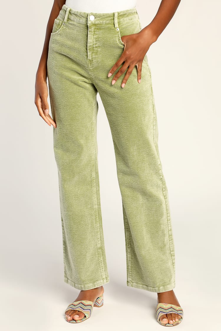 Green Corduroy Pants - Wide-Leg Pants - Stretch Corduroy Pants - Lulus