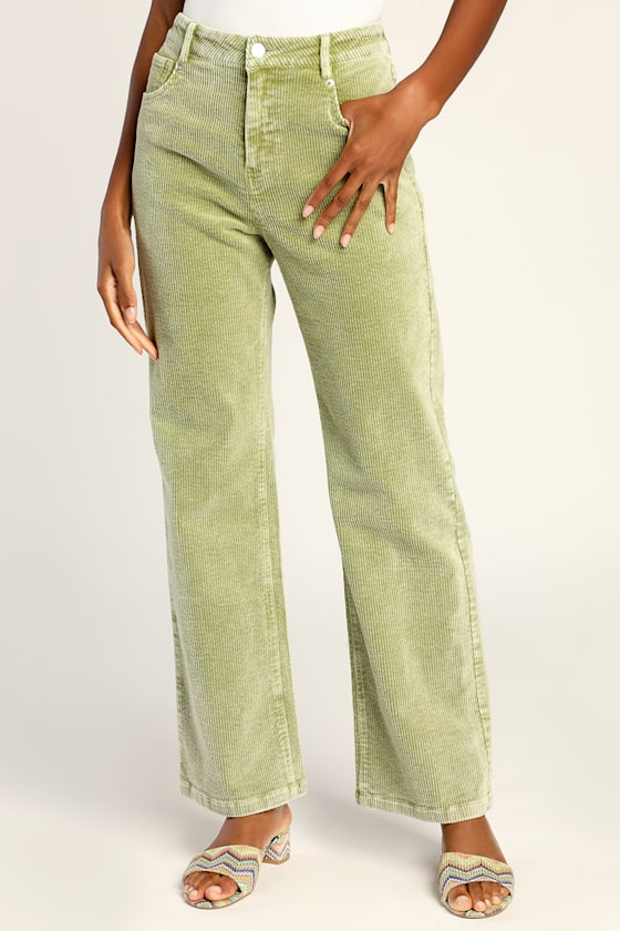 Strike a Cord Light Green High Rise Corduroy Pants 2