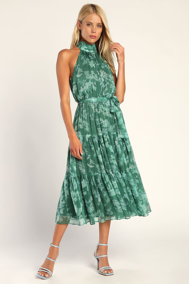 Green Midi Dress - Tiered Midi Dress - Halter Neck Midi Dress - Lulus