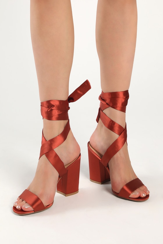 Frozen Red Satin Diamante Strap Open Toe Block Platform Heels | Public  Desire