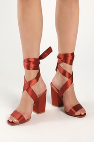 Alta Copper Satin Lace-Up Heels