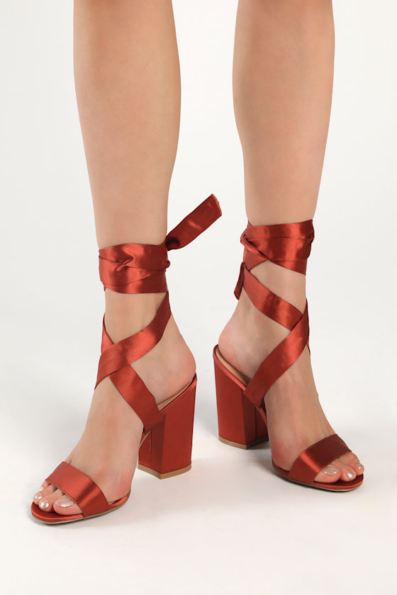 Cute Copper Heels LaceUp Heels Satin Heels Lulus