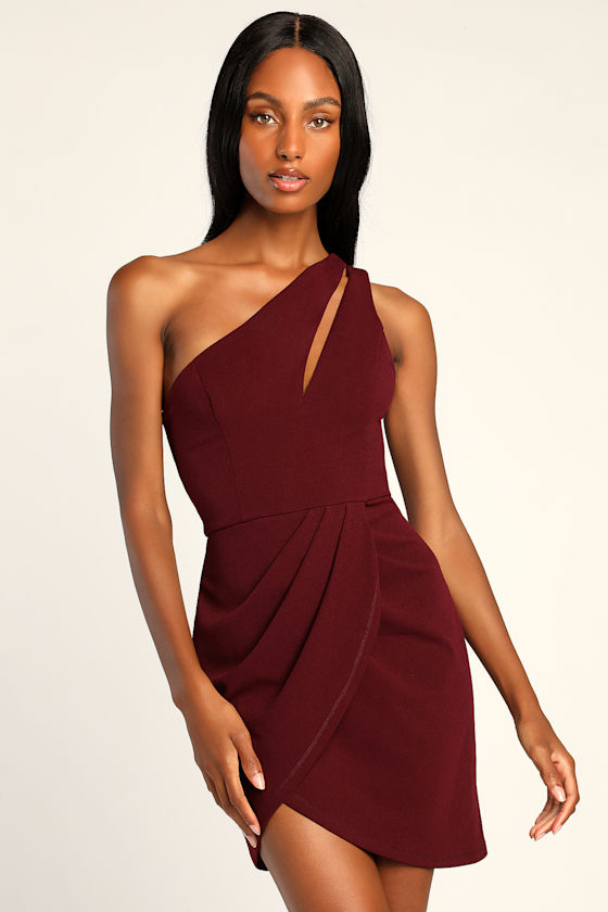 Enchanting Essence Burgundy One-Shoulder Cutout Tulip Mini Dress 2