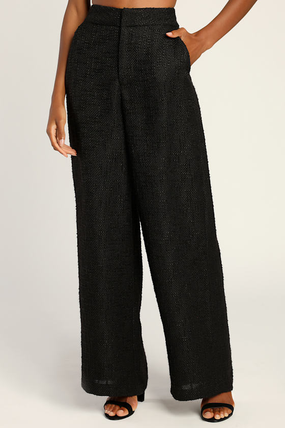 Chic and Sophisticated Black Tweed Wide-Leg Pants 3