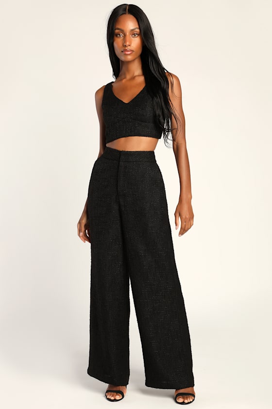 Black Tweed Tank Top - Crop Top - Cropped Tank Top - Women's Tops
