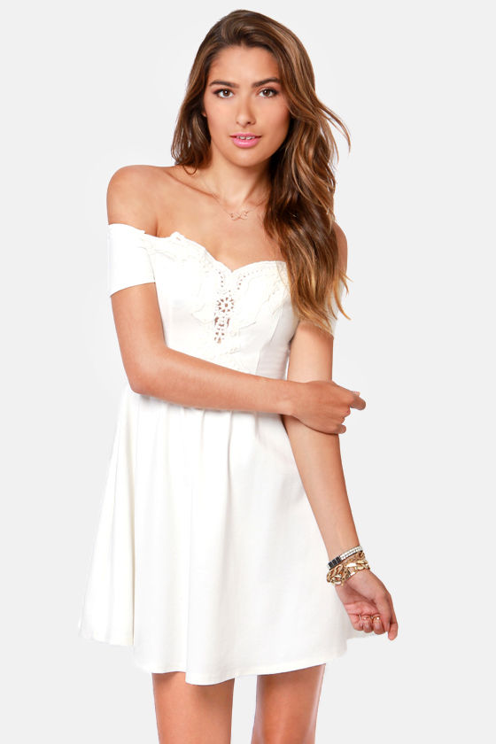 Lovely Ivory Dress - Lace Dress - Off-the-Shoulder Dress - $41.00 - Lulus
