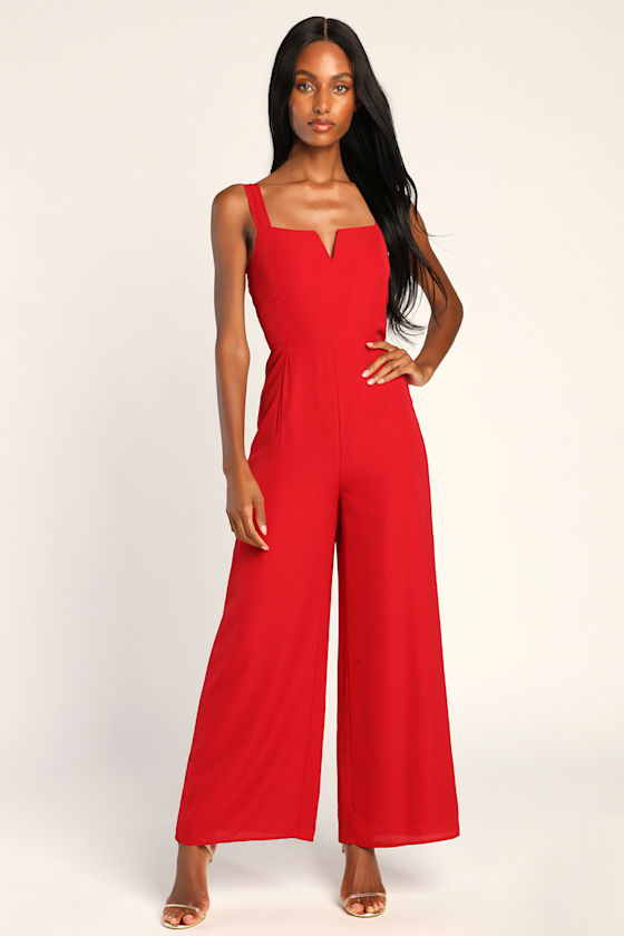 Casually Confident Red Wide-Leg Sleeveless Jumpsuit 2