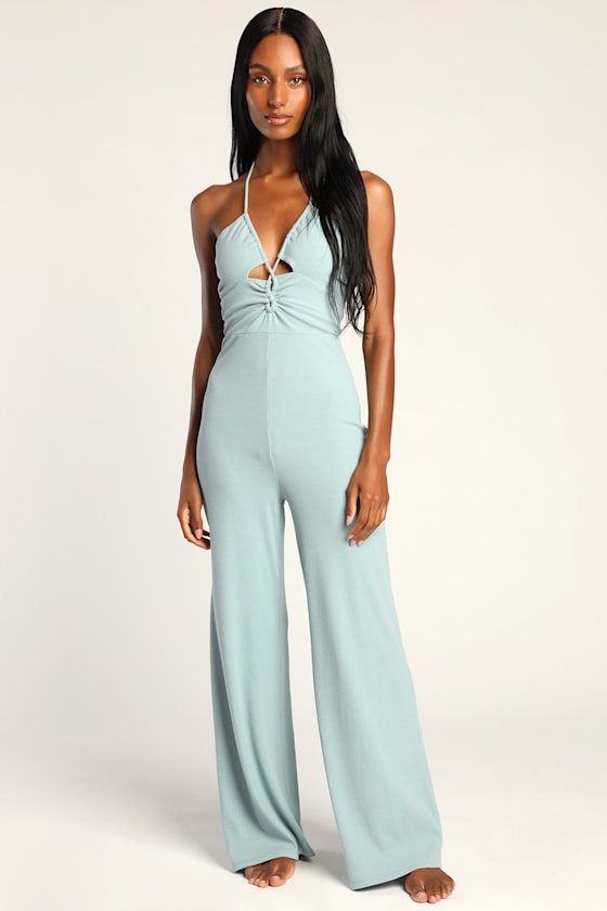 Light Blue Jumpsuit Halter Lounge Jumpsuit Lounge Jumpsuit Lulus